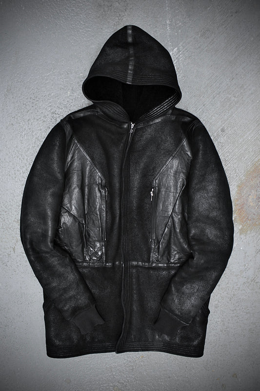 Rick Owens AW12 "MOUNTAIN" Hooded Blistered Lamb Leather Shearling Jacket