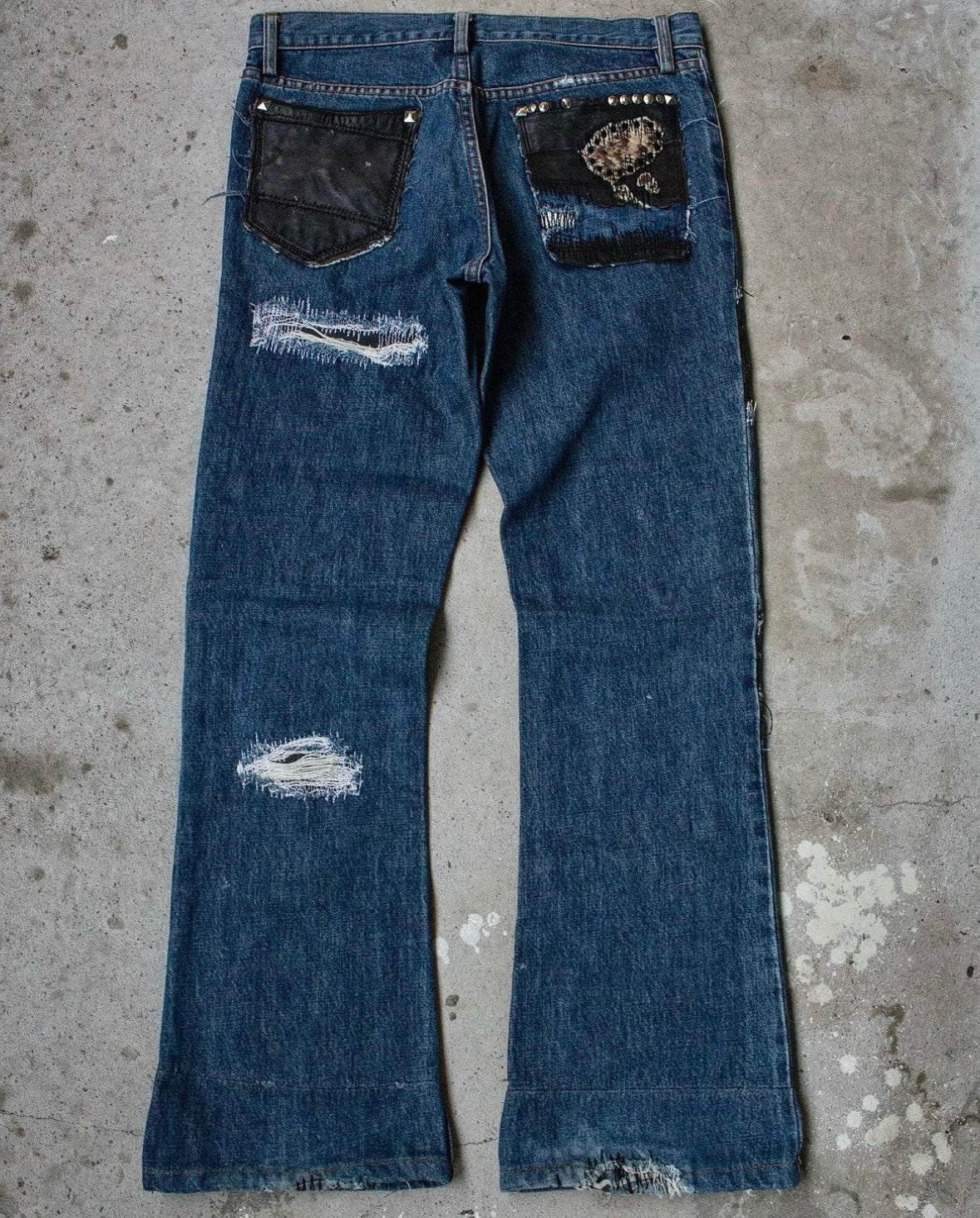 Shellac 00s Crash Distressed Cowhide Patchwork Repaired Bootcut Denim