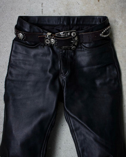 close up shot Kadoya Raw Cowhide Motorcycle Leather Pants