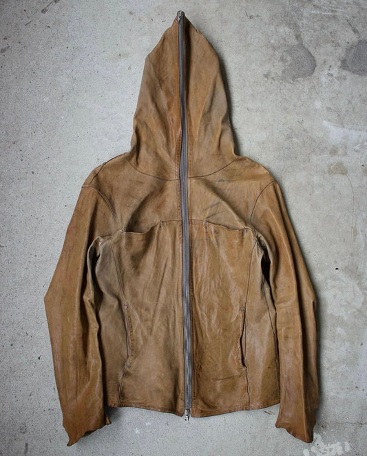 Isamu Katayama leather hooded zip-up jacket