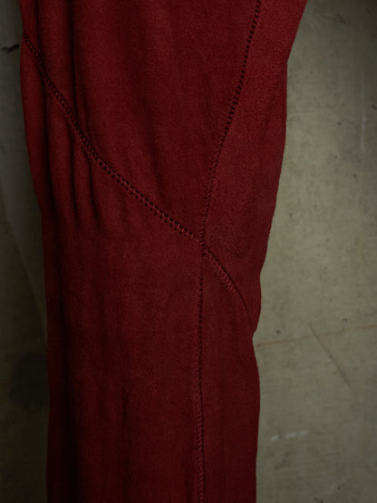 Isaac Sellam: “Experience” Brick Red Overlock Stretch Lambskin Suede Leather Jogging Pants