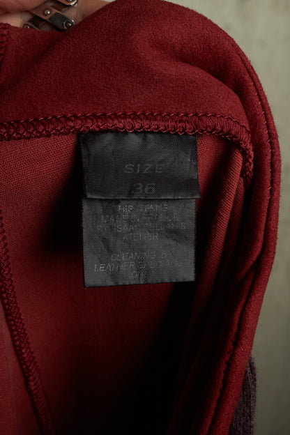 Isaac Sellam: “Experience” Brick Red Overlock Stretch Lambskin Suede Leather Jogging Pants