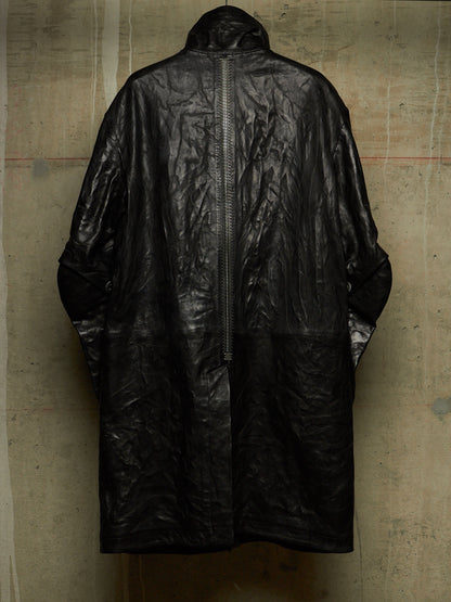 Isaac Sellam: “Experience” SS22 Black High Neck Pertinent Lambskin Leather Coat
