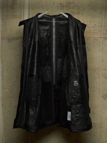 Isaac Sellam: “Experience” SS22 Black High Neck Pertinent Lambskin Leather Coat
