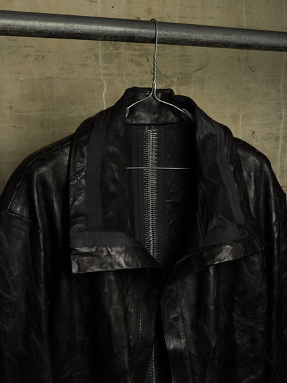 Isaac Sellam: “Experience” SS22 Black High Neck Pertinent Lambskin Leather Coat