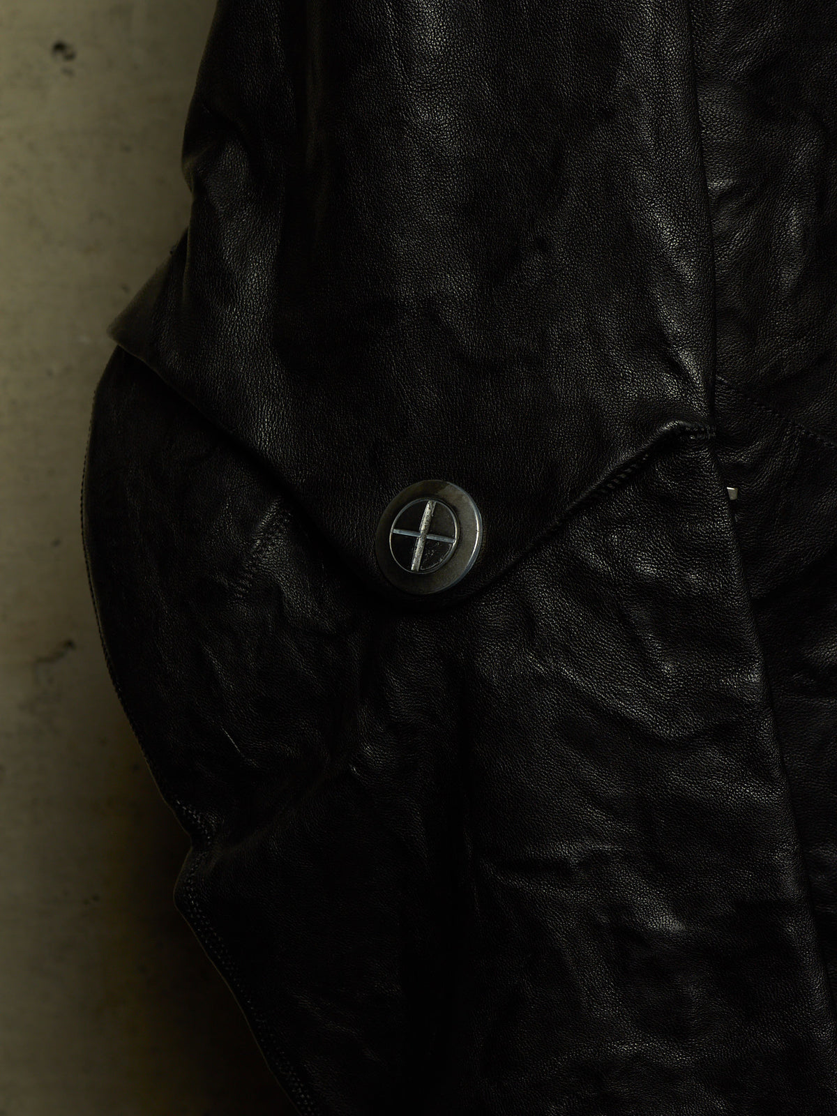 Isaac Sellam: “Experience” SS22 Black High Neck Pertinent Lambskin Leather Coat