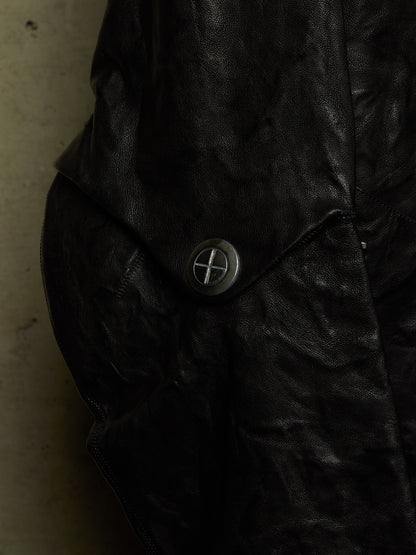 Isaac Sellam: “Experience” SS22 Black High Neck Pertinent Lambskin Leather Coat