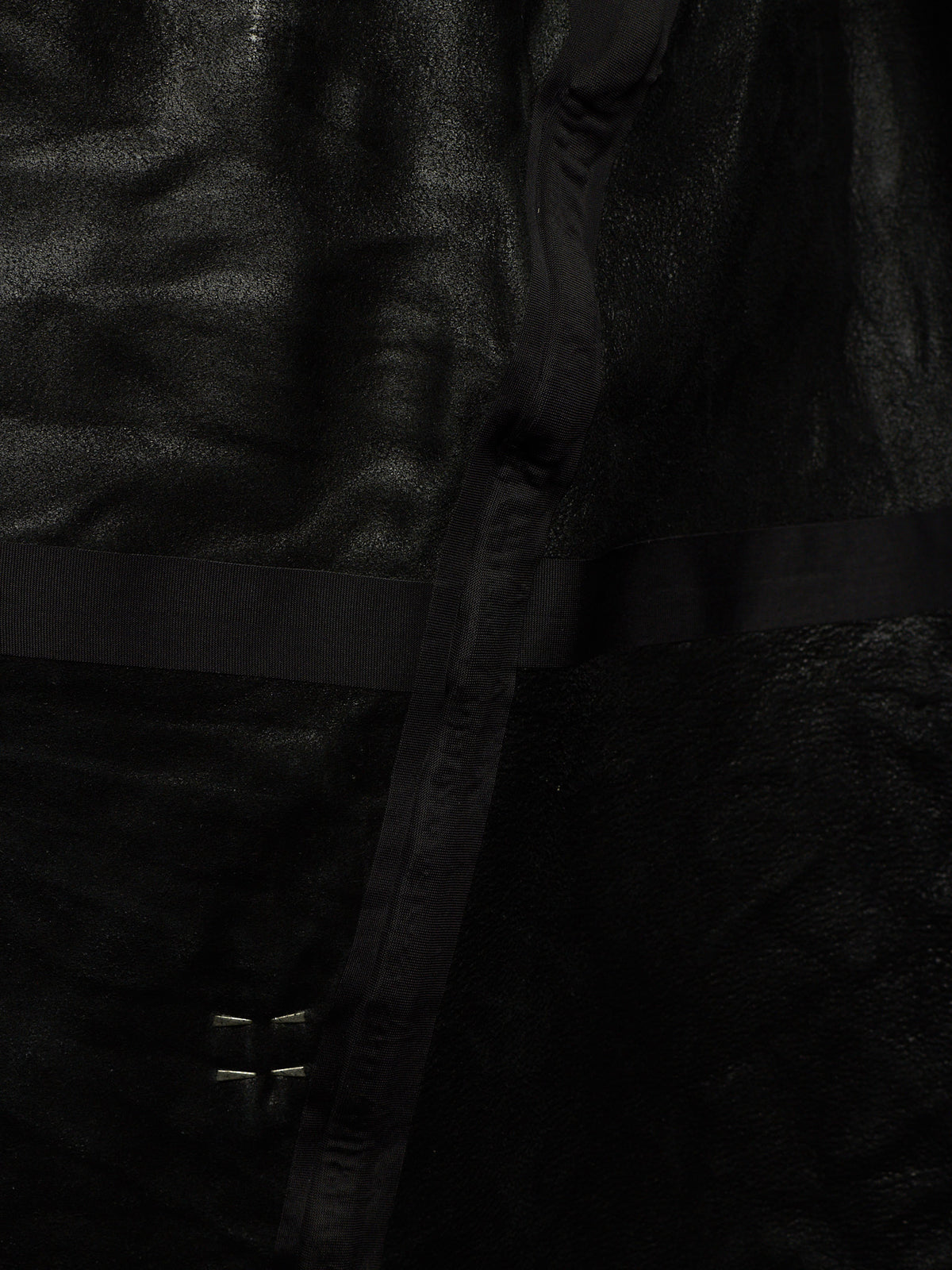 Isaac Sellam: “Experience” SS22 Black High Neck Pertinent Lambskin Leather Coat