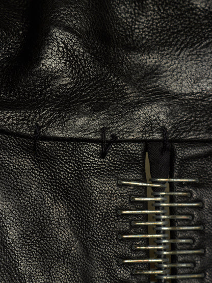 Isaac Sellam: “Experience” SS22 Black High Neck Pertinent Lambskin Leather Coat