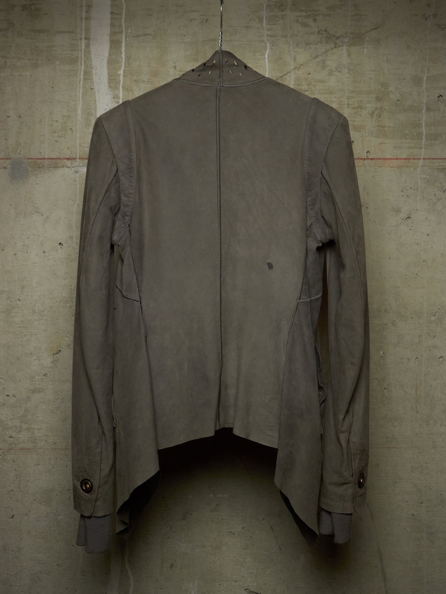 Isaac Sellam: “Experience” Open-front Laser Cut Calfskin Leather Cardigan