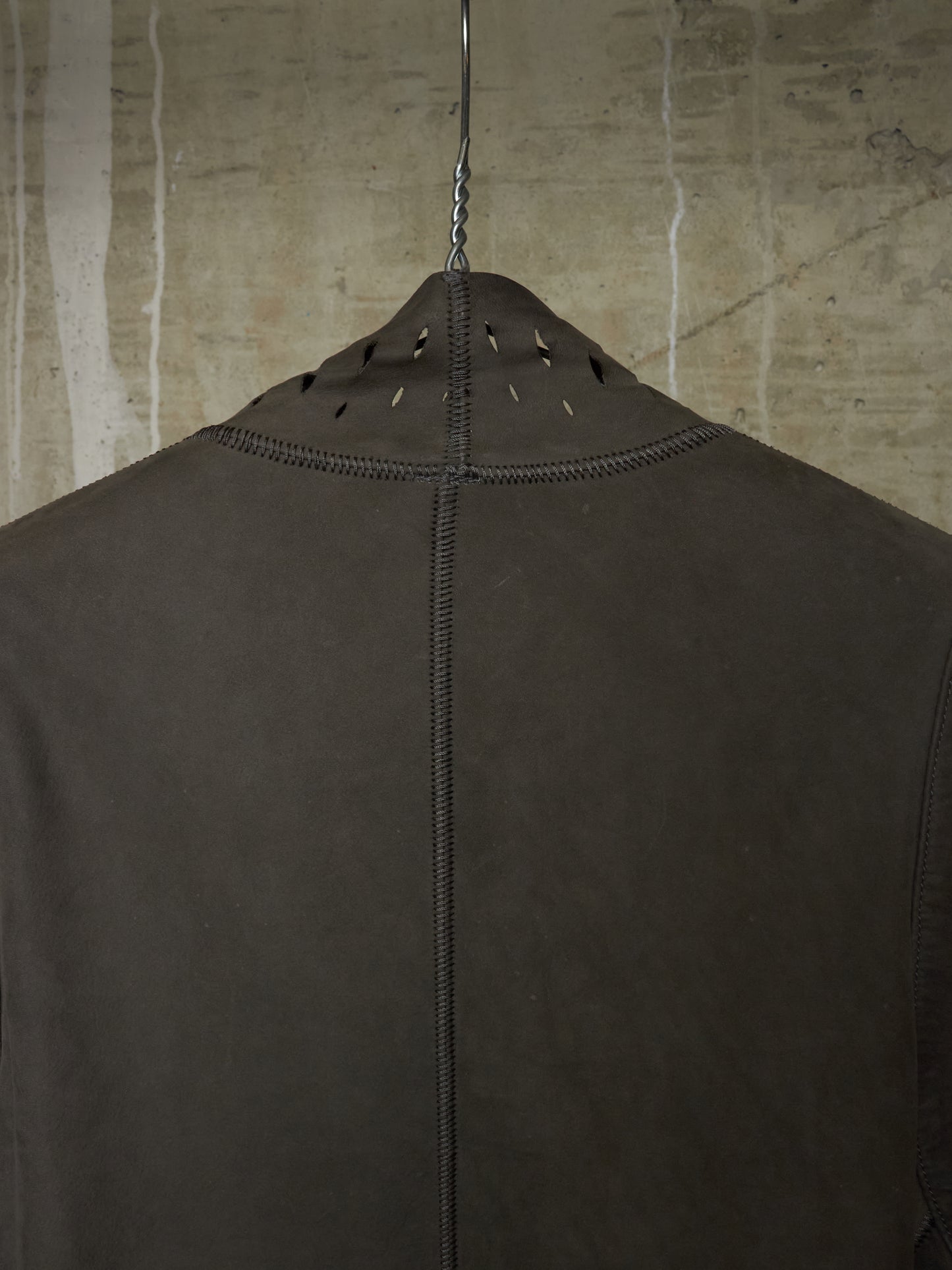 Isaac Sellam: “Experience” Open-front Laser Cut Calfskin Leather Cardigan
