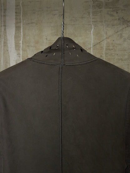 Isaac Sellam: “Experience” Open-front Laser Cut Calfskin Leather Cardigan