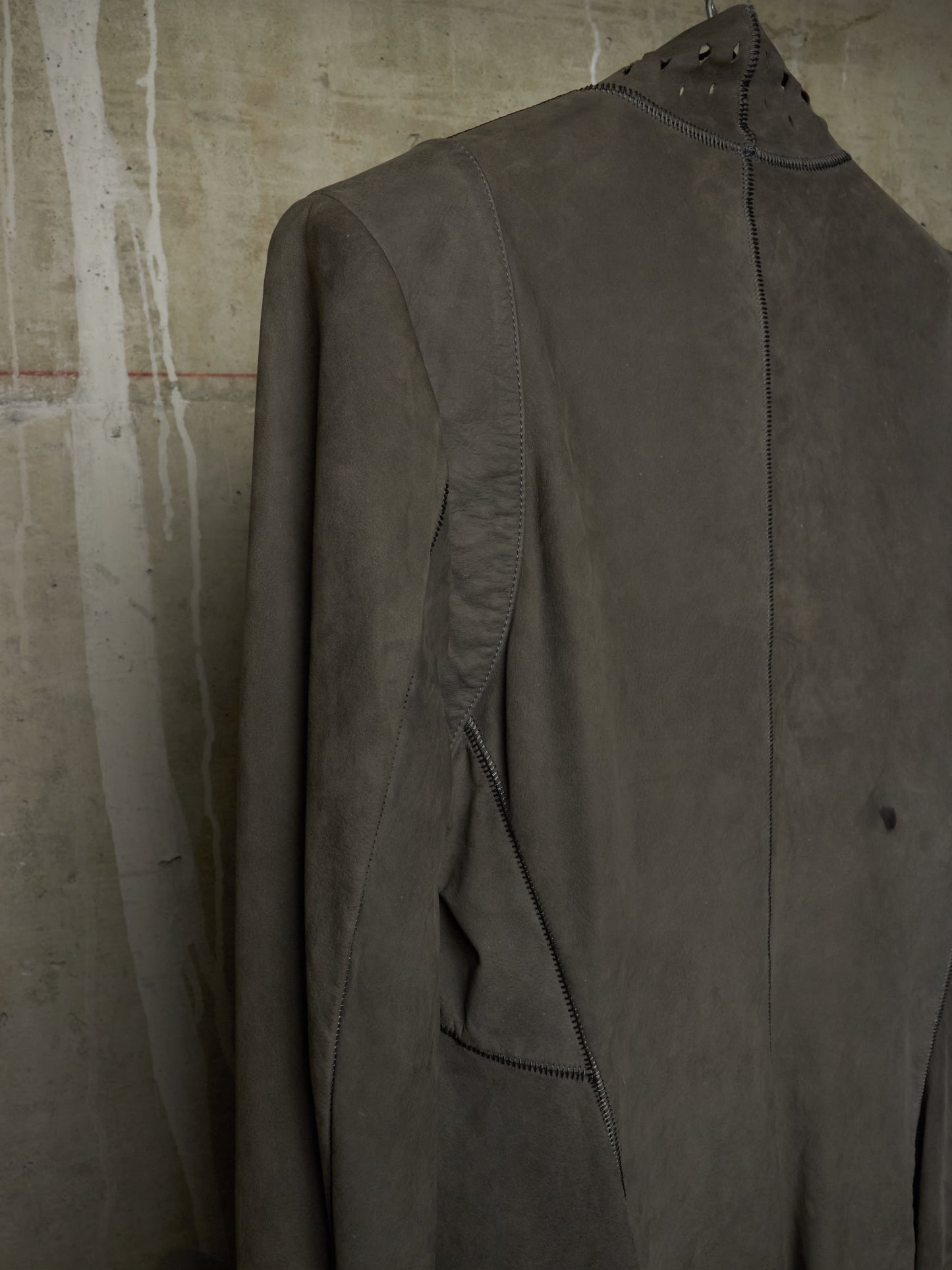 Isaac Sellam: “Experience” Open-front Laser Cut Calfskin Leather Cardigan