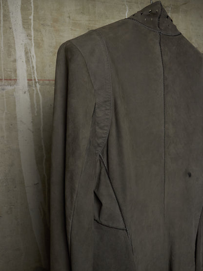 Isaac Sellam: “Experience” Open-front Laser Cut Calfskin Leather Cardigan