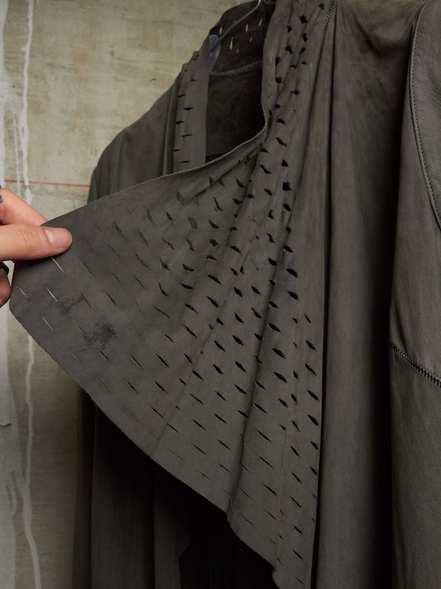 Isaac Sellam: “Experience” Open-front Laser Cut Calfskin Leather Cardigan