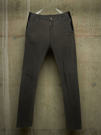 Isamu Katayama "BACKLASH" 2010s Grey Cotton Jersey Black Cow Leather Hybrid Slim Denim