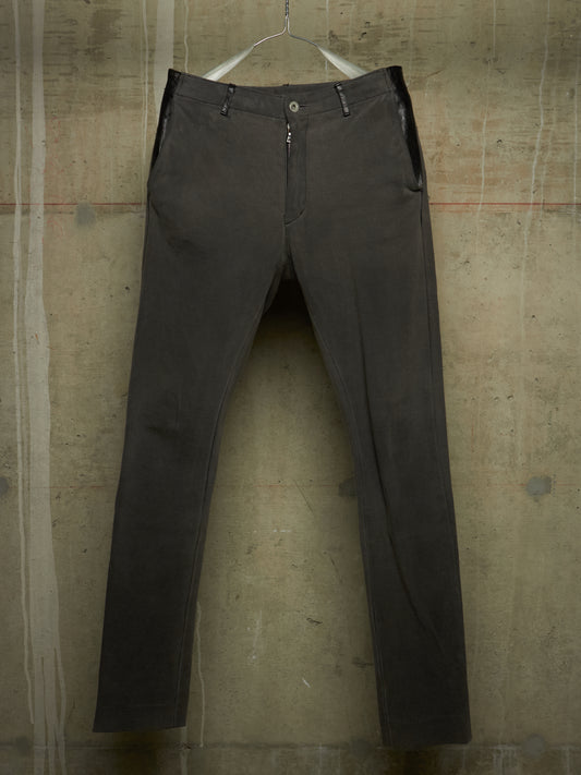 Isamu Katayama "BACKLASH" 2010s Grey Cotton Jersey Black Cow Leather Hybrid Slim Denim