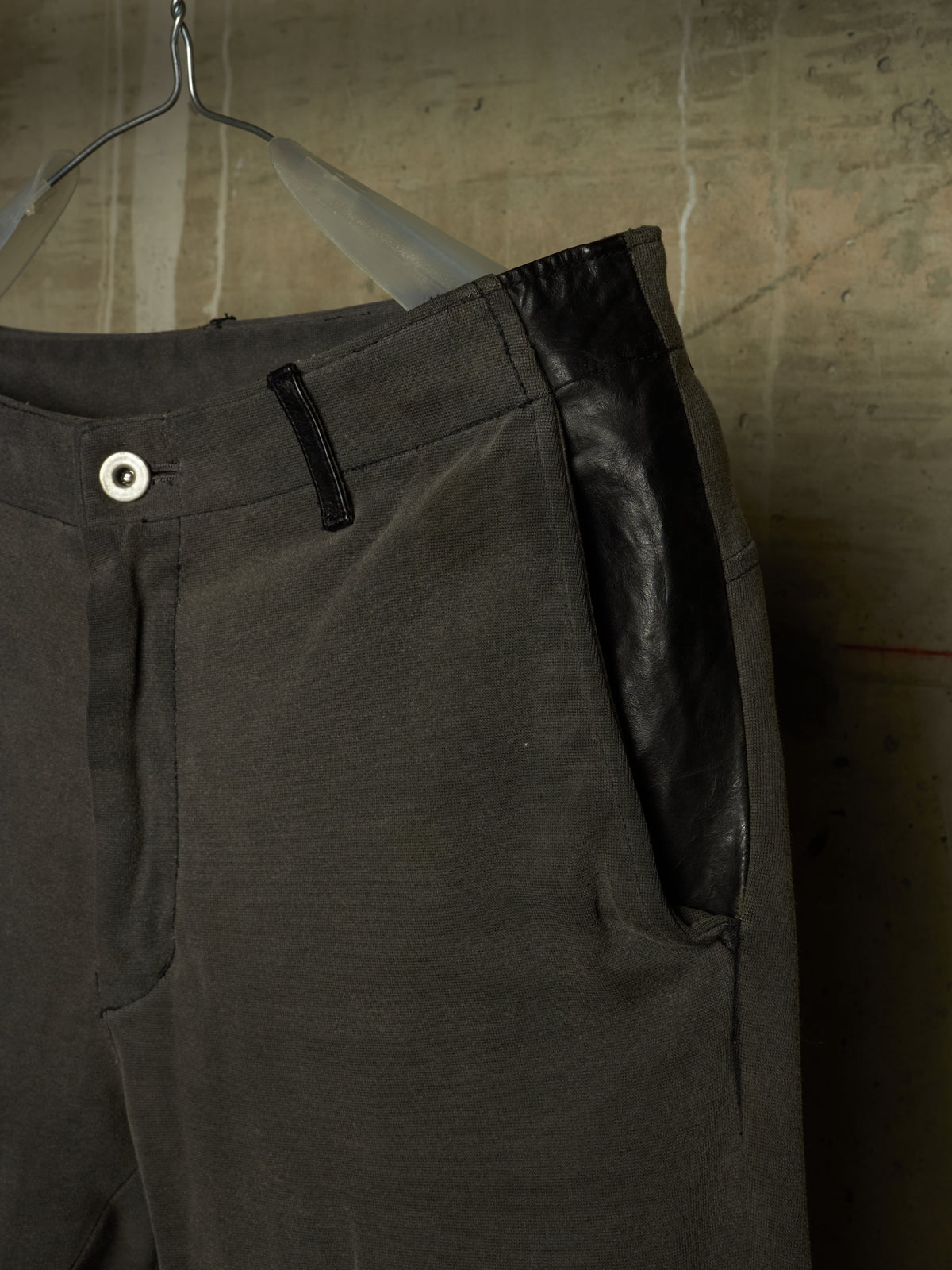 Isamu Katayama "BACKLASH" 2010s Grey Cotton Jersey Black Cow Leather Hybrid Slim Denim