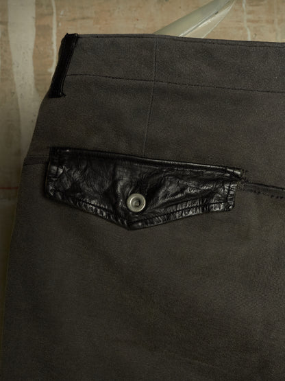 Isamu Katayama "BACKLASH" 2010s Grey Cotton Jersey Black Cow Leather Hybrid Slim Denim