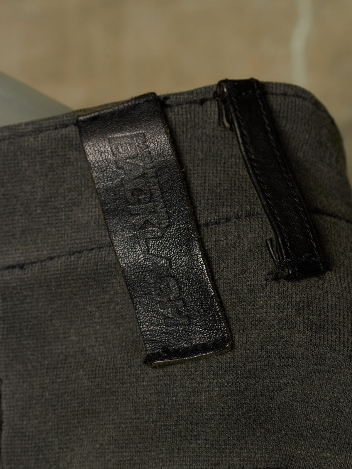 Isamu Katayama "BACKLASH" 2010s Grey Cotton Jersey Black Cow Leather Hybrid Slim Denim