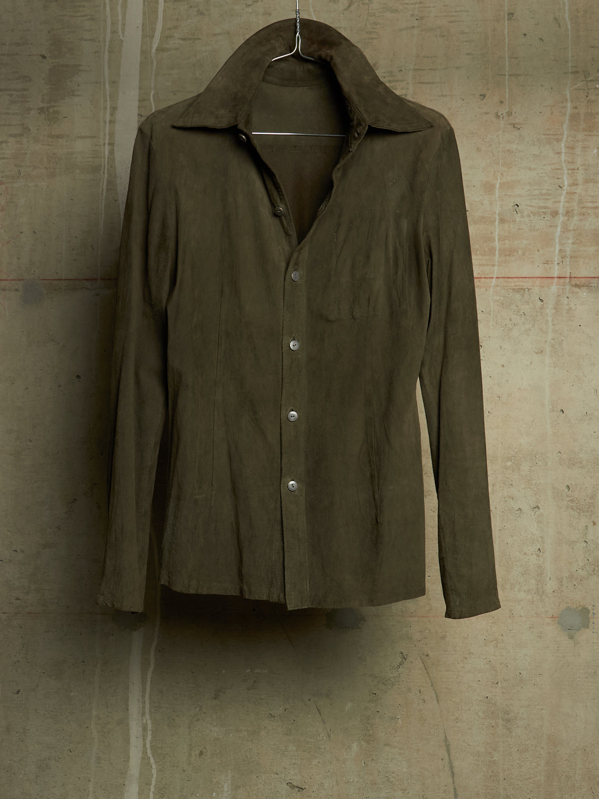 Isamu Katayama "BACKLASH" 2010s Sage Kangaroo Nubuck Leather Shirt