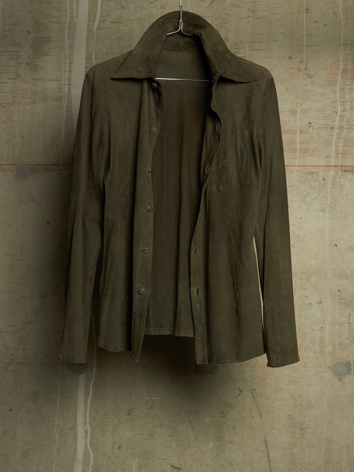 Isamu Katayama "BACKLASH" 2010s Sage Kangaroo Nubuck Leather Shirt