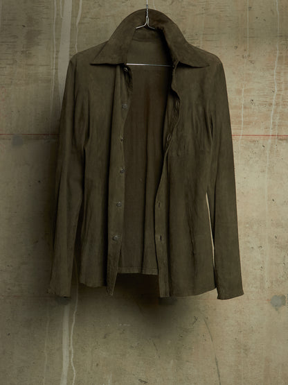 Isamu Katayama "BACKLASH" 2010s Sage Kangaroo Nubuck Leather Shirt