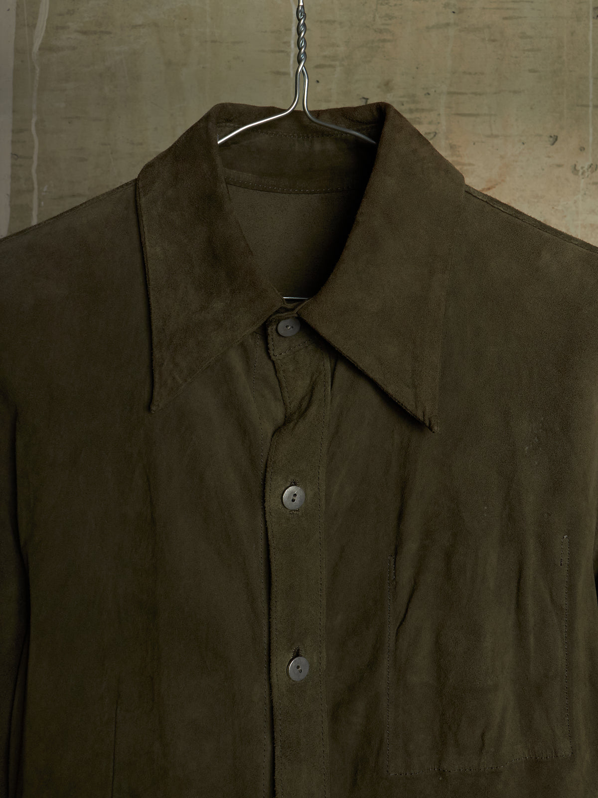 Isamu Katayama "BACKLASH" 2010s Sage Kangaroo Nubuck Leather Shirt