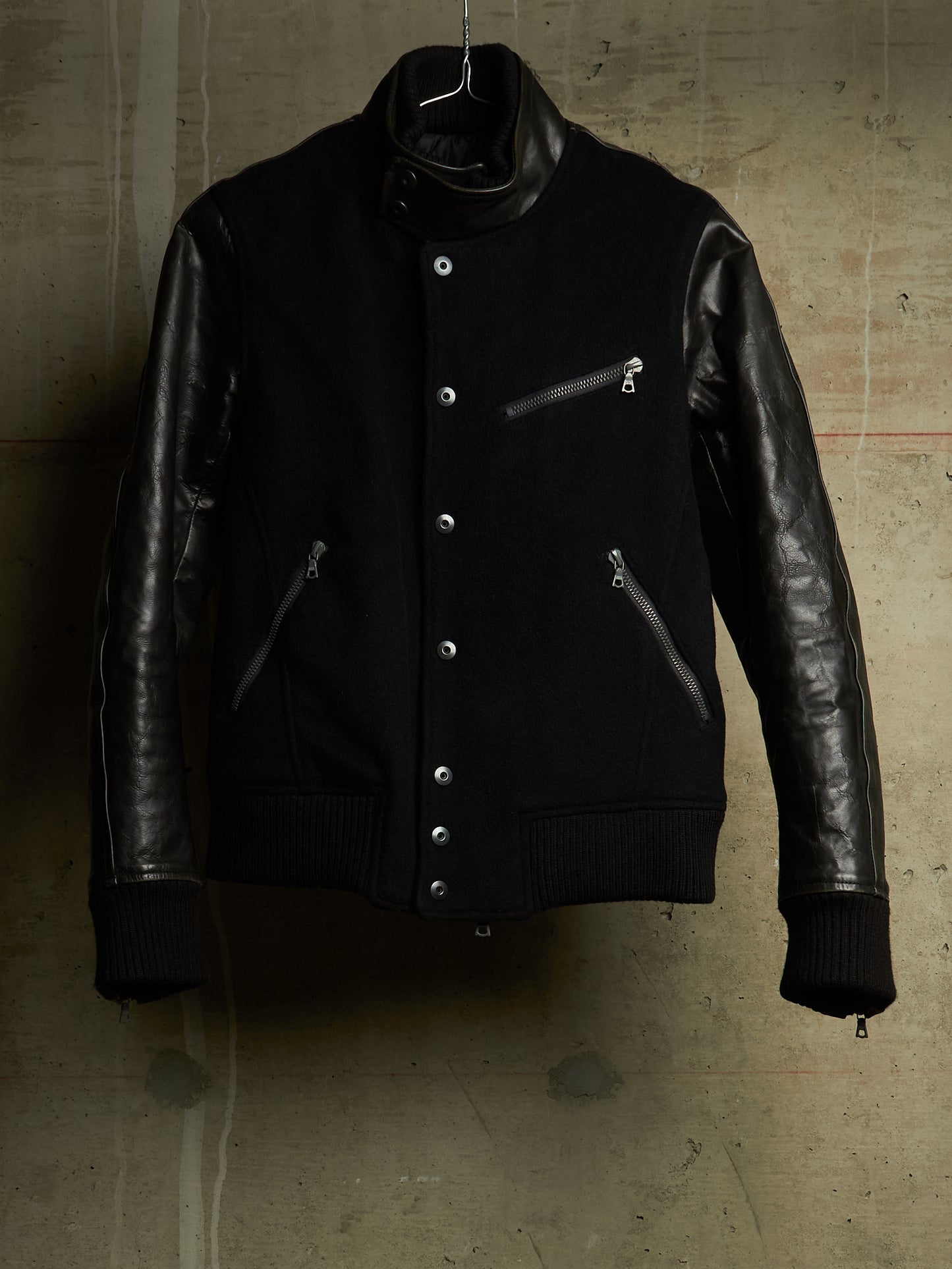Isamu Katayama "BACKLASH" 2010s Wool Cashmere Hybrid Cow Leather Varsity Jacket
