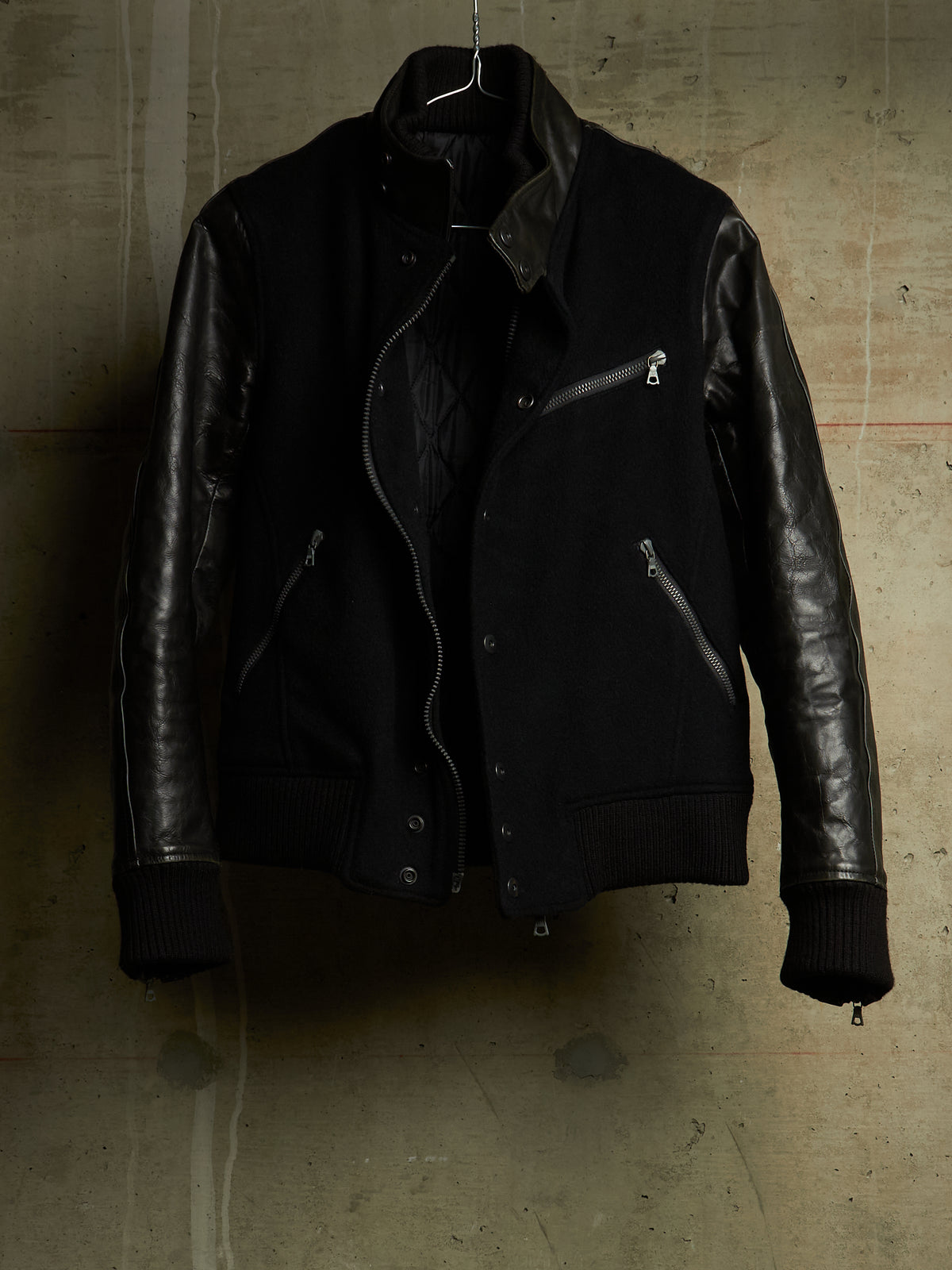 Isamu Katayama "BACKLASH" 2010s Wool Cashmere Hybrid Cow Leather Varsity Jacket