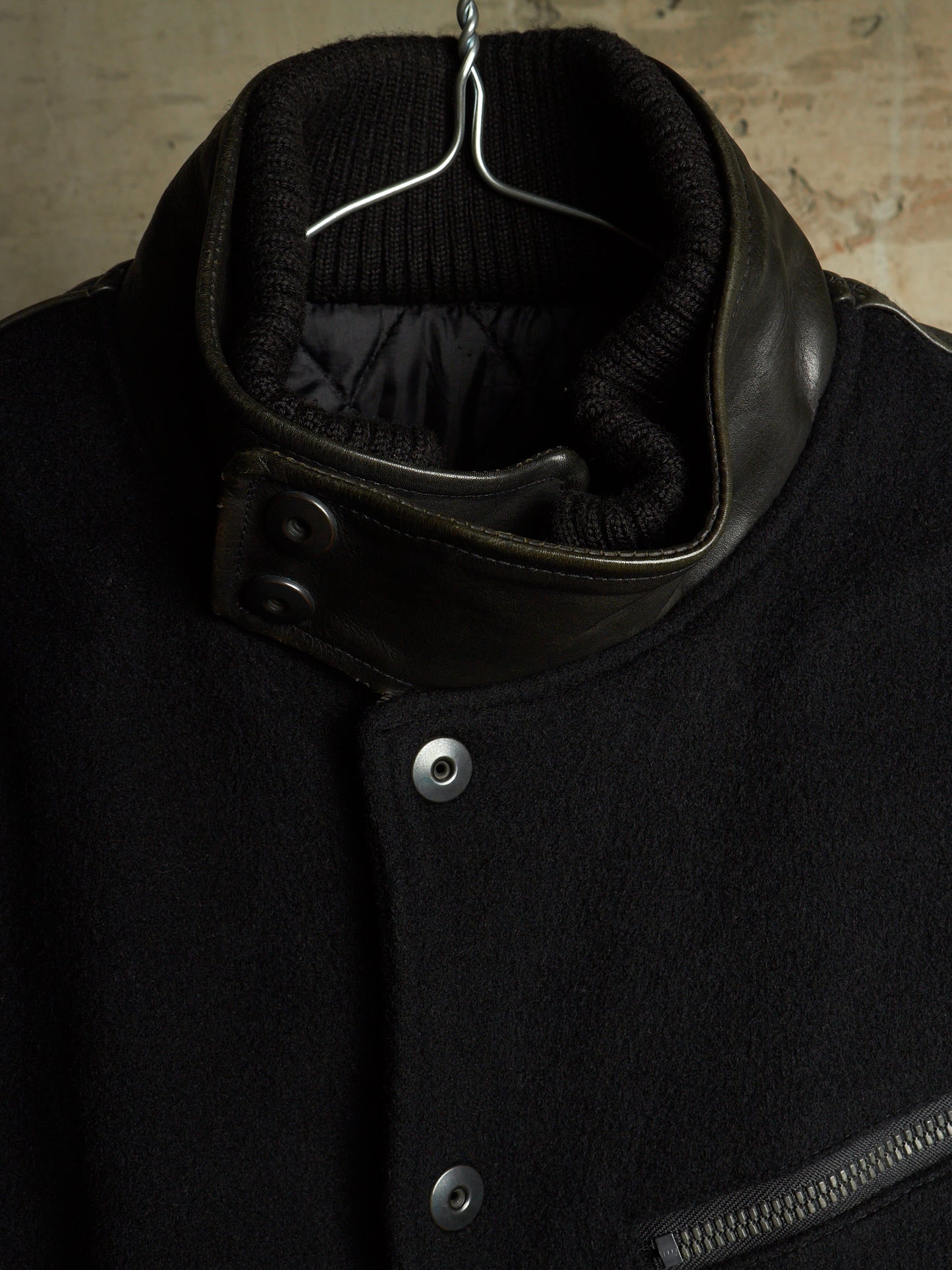 Isamu Katayama "BACKLASH" 2010s Wool Cashmere Hybrid Cow Leather Varsity Jacket