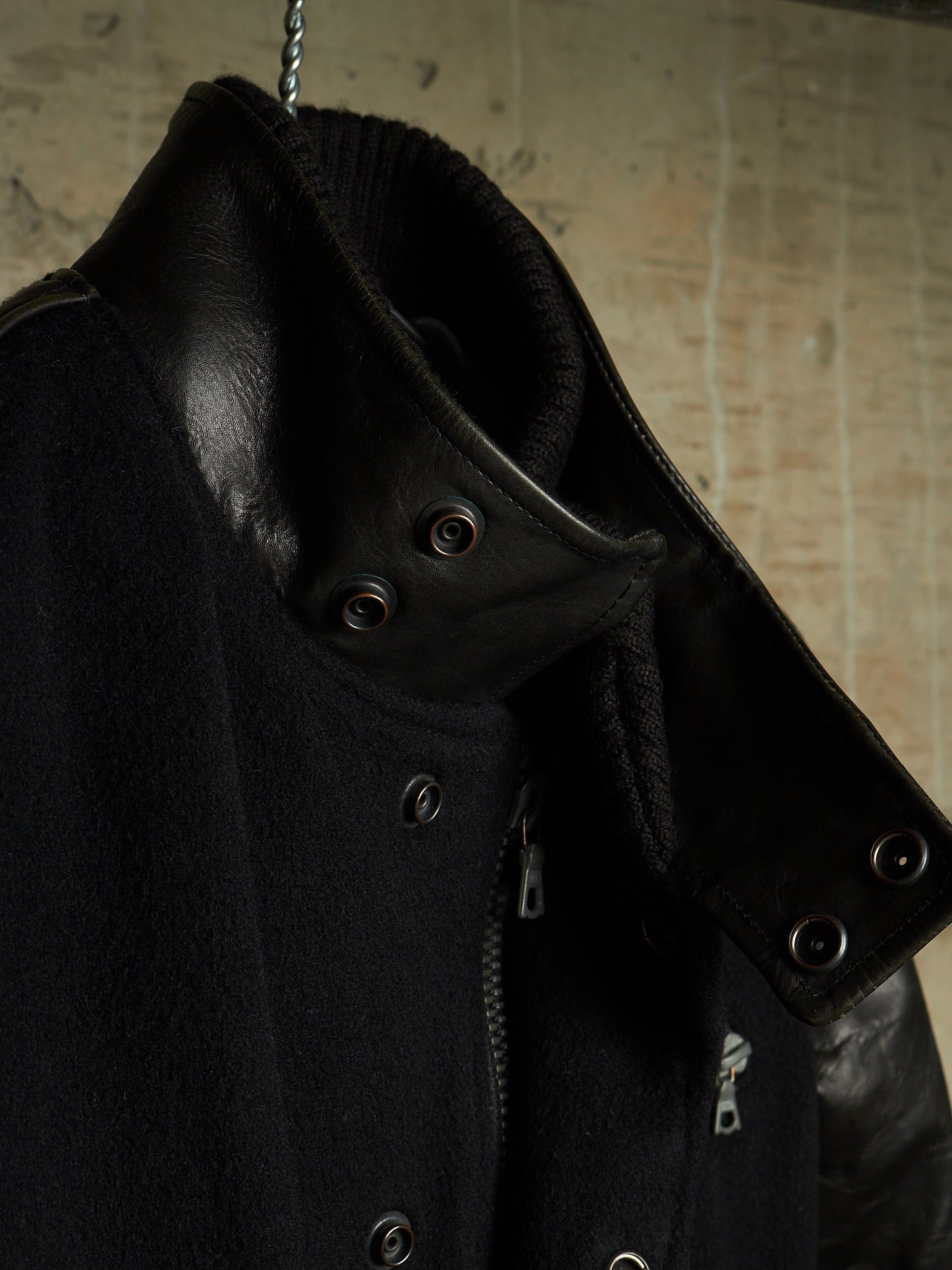 Isamu Katayama "BACKLASH" 2010s Wool Cashmere Hybrid Cow Leather Varsity Jacket