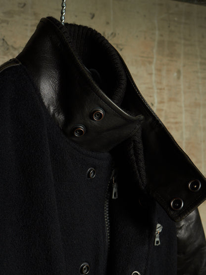 Isamu Katayama "BACKLASH" 2010s Wool Cashmere Hybrid Cow Leather Varsity Jacket