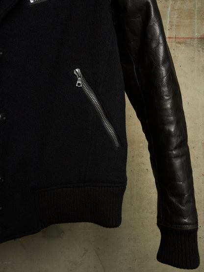 Isamu Katayama "BACKLASH" 2010s Wool Cashmere Hybrid Cow Leather Varsity Jacket