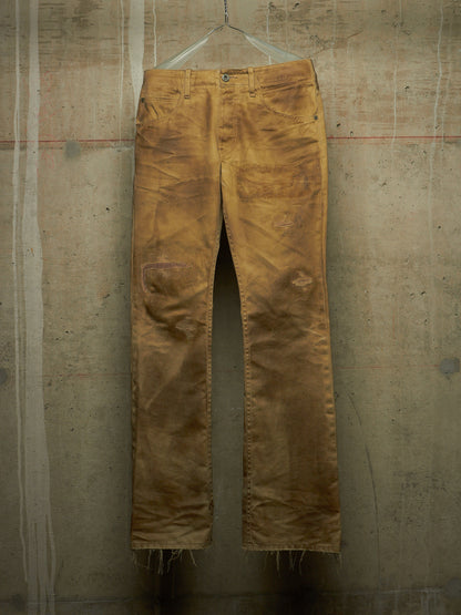 Isamu Katayama "BACKLASH" 2010s Khaki Distressed Cow Leather Trim Bootcut Chinos