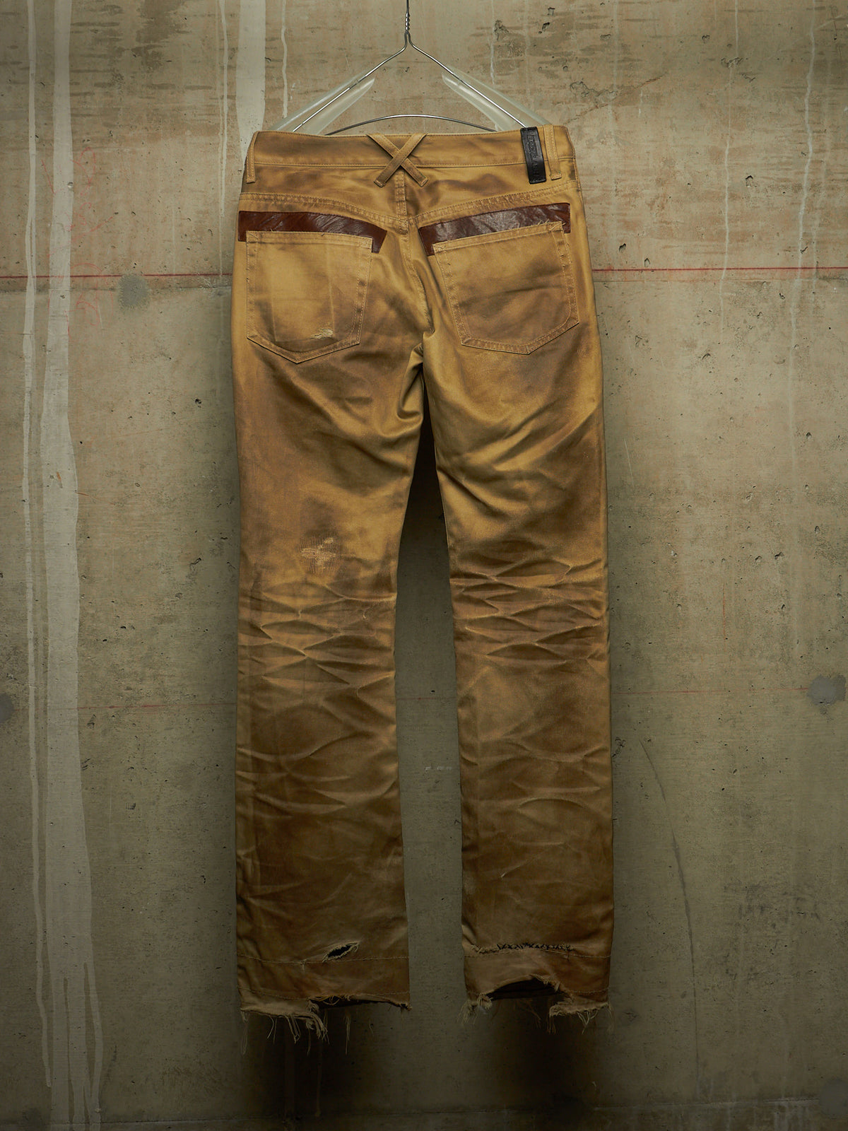 Isamu Katayama "BACKLASH" 2010s Khaki Distressed Cow Leather Trim Bootcut Chinos