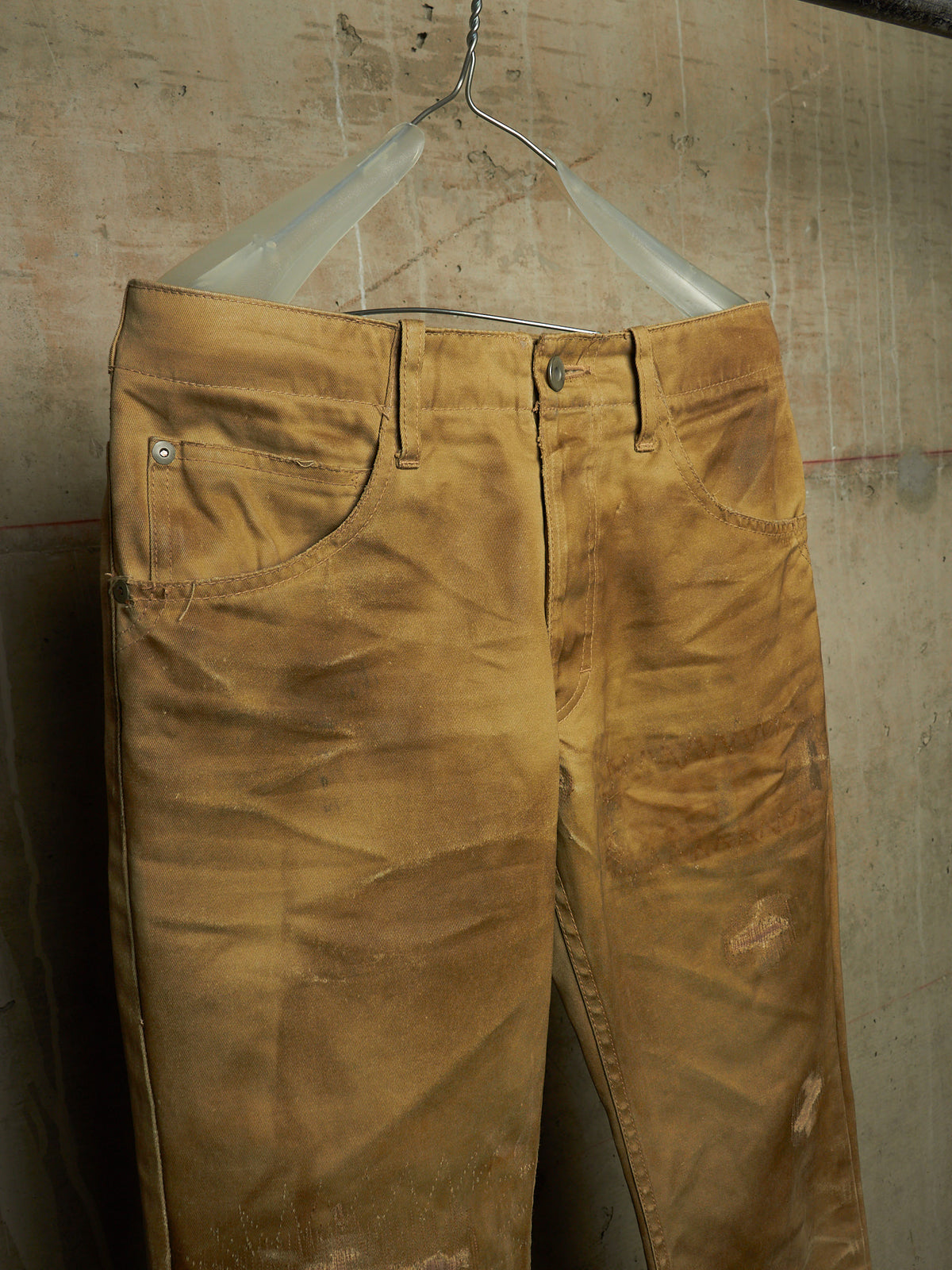 Isamu Katayama "BACKLASH" 2010s Khaki Distressed Cow Leather Trim Bootcut Chinos