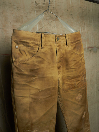 Isamu Katayama "BACKLASH" 2010s Khaki Distressed Cow Leather Trim Bootcut Chinos