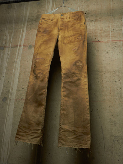 Isamu Katayama "BACKLASH" 2010s Khaki Distressed Cow Leather Trim Bootcut Chinos