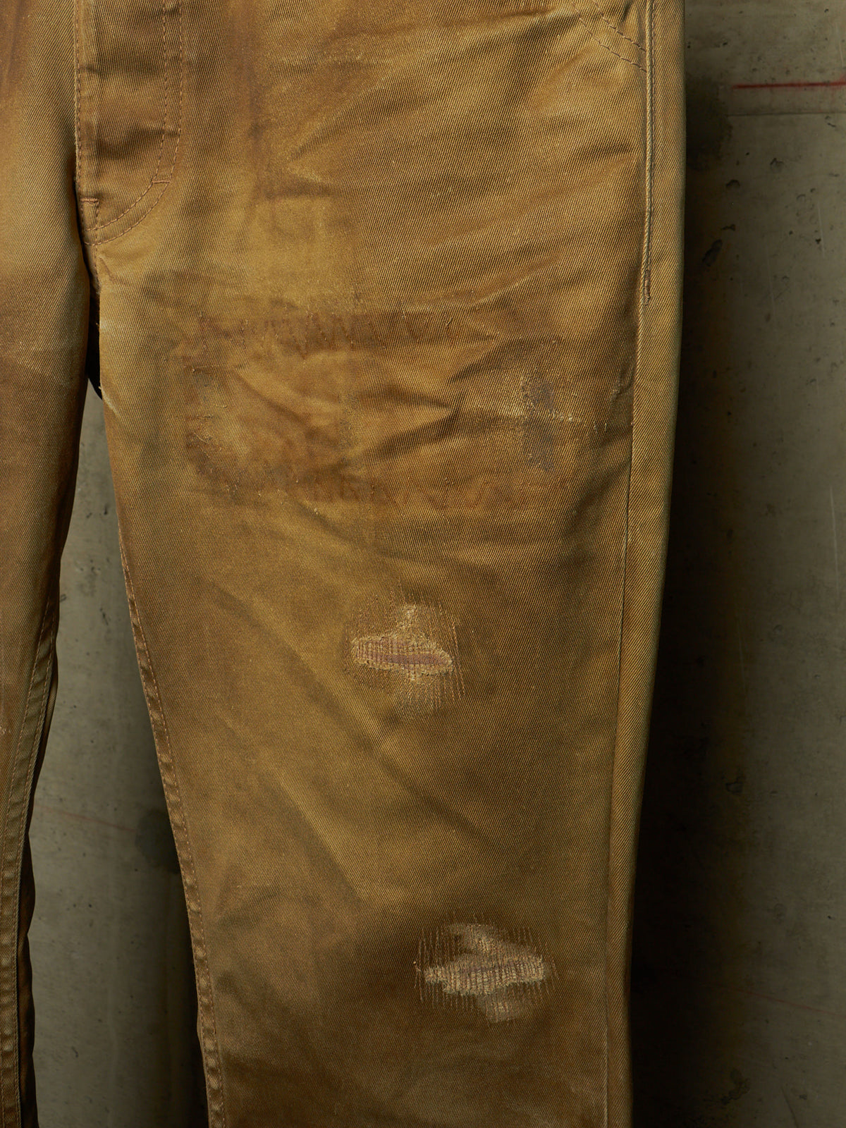 Isamu Katayama "BACKLASH" 2010s Khaki Distressed Cow Leather Trim Bootcut Chinos