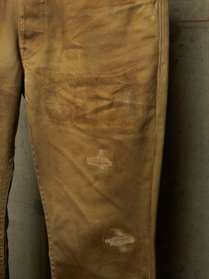 Isamu Katayama "BACKLASH" 2010s Khaki Distressed Cow Leather Trim Bootcut Chinos
