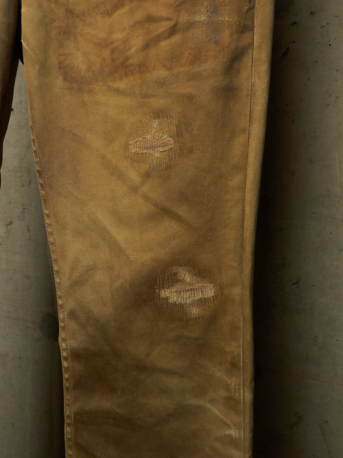 Isamu Katayama "BACKLASH" 2010s Khaki Distressed Cow Leather Trim Bootcut Chinos