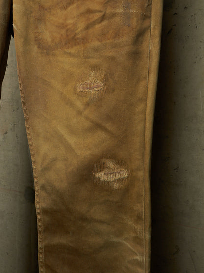 Isamu Katayama "BACKLASH" 2010s Khaki Distressed Cow Leather Trim Bootcut Chinos