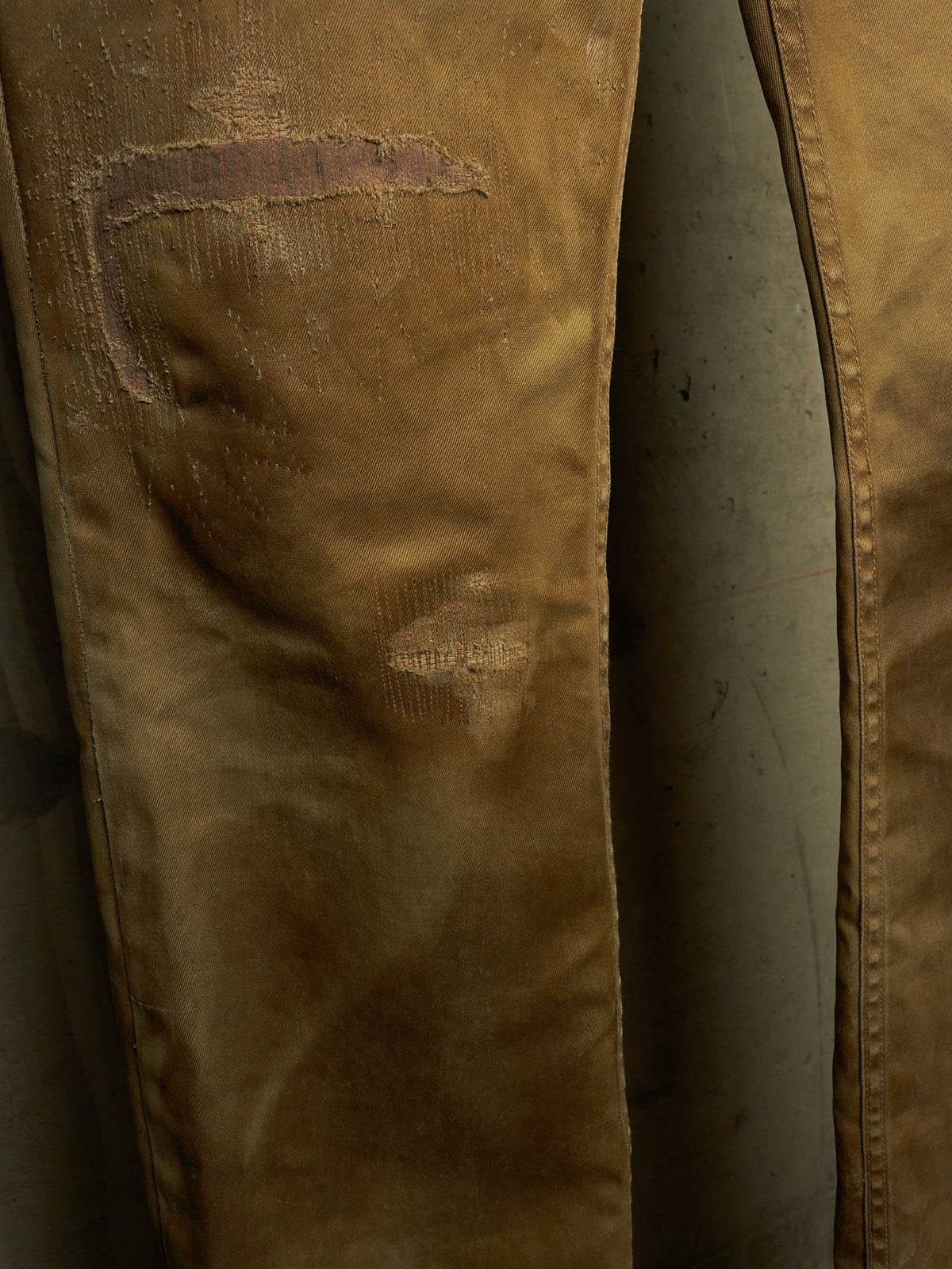Isamu Katayama "BACKLASH" 2010s Khaki Distressed Cow Leather Trim Bootcut Chinos