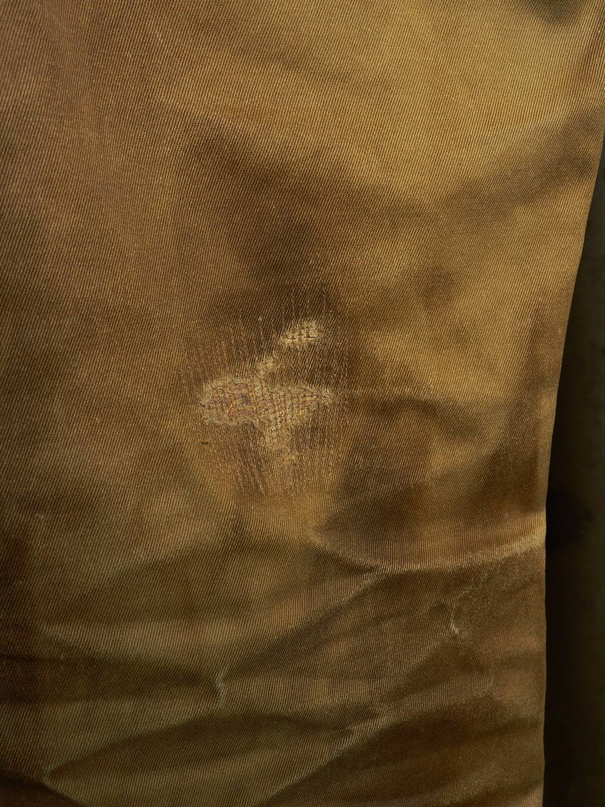 Isamu Katayama "BACKLASH" 2010s Khaki Distressed Cow Leather Trim Bootcut Chinos