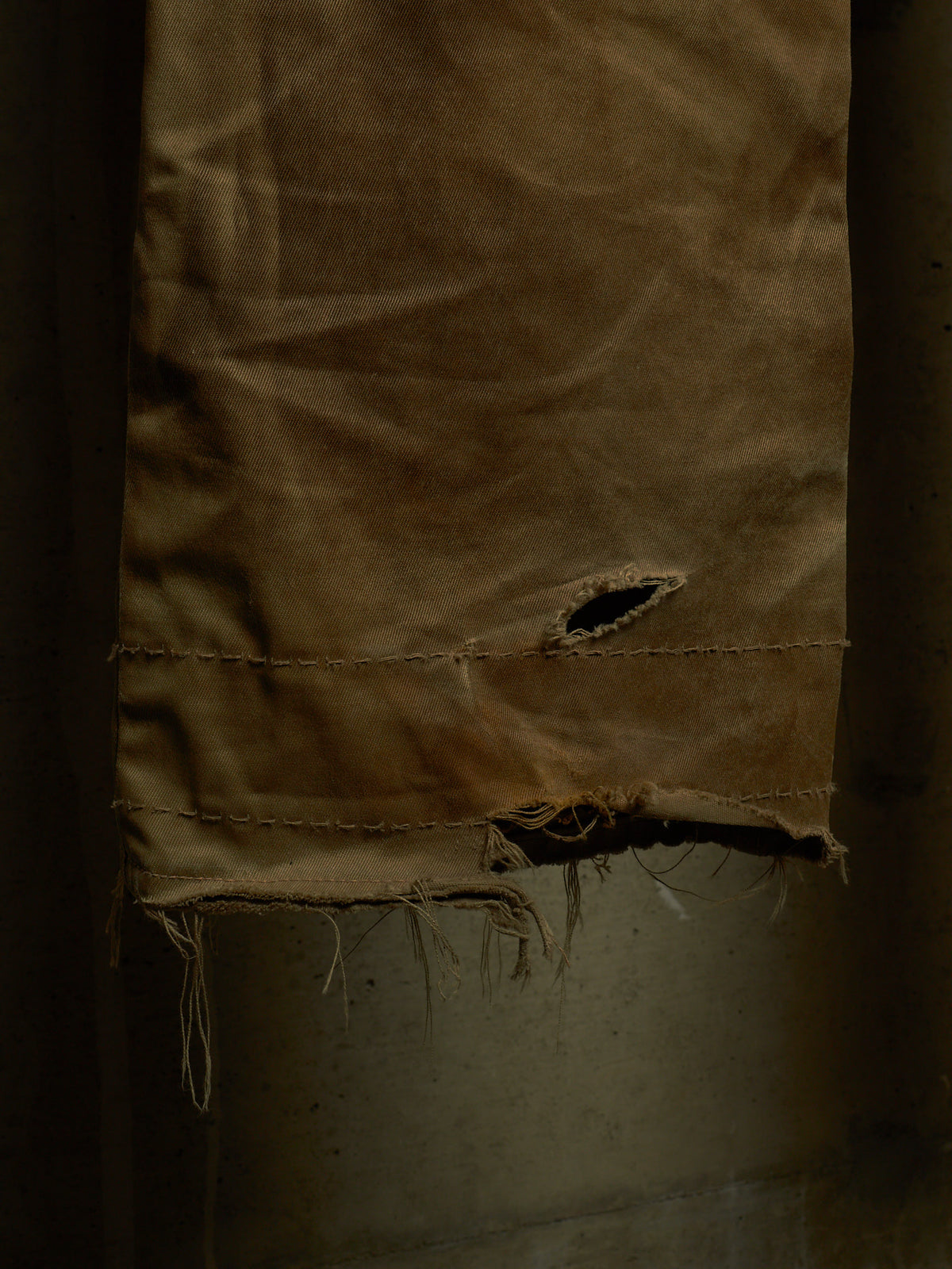 Isamu Katayama "BACKLASH" 2010s Khaki Distressed Cow Leather Trim Bootcut Chinos