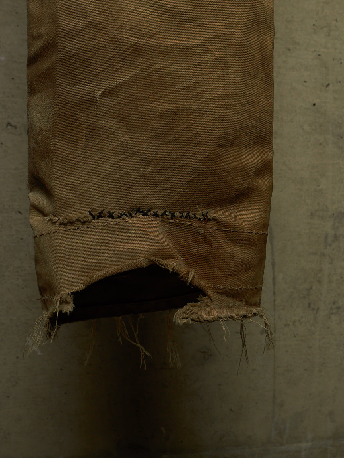 Isamu Katayama "BACKLASH" 2010s Khaki Distressed Cow Leather Trim Bootcut Chinos