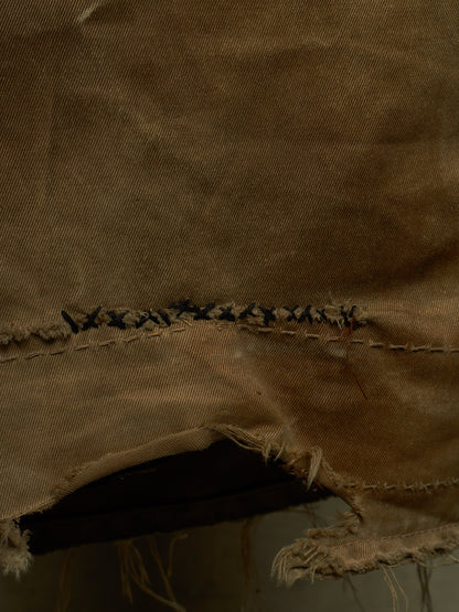 Isamu Katayama "BACKLASH" 2010s Khaki Distressed Cow Leather Trim Bootcut Chinos