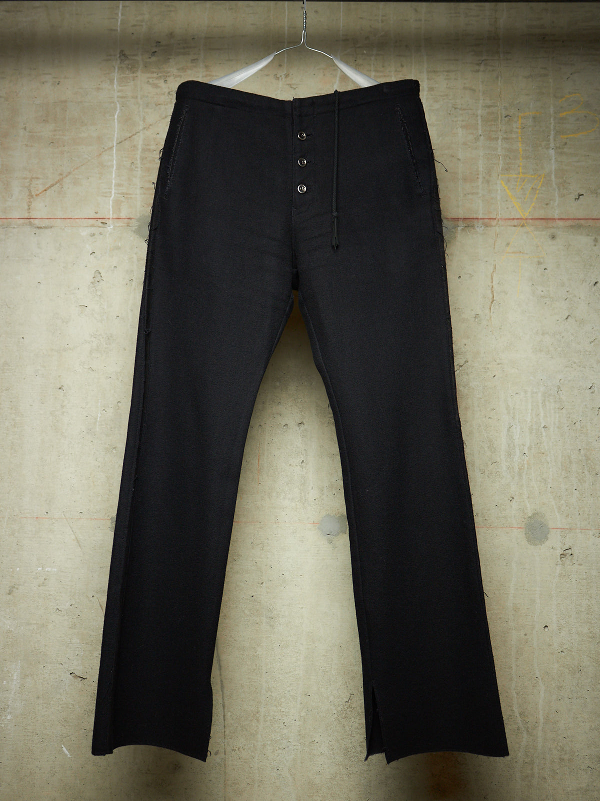 Isamu Katayama "BACKLASH" Blistered Sheepskin Trim Wool Bootcut Pants