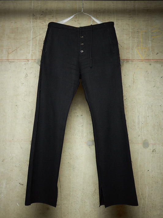 Isamu Katayama "BACKLASH" Blistered Sheepskin Trim Wool Bootcut Pants